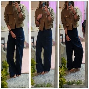 NWT Zara Asymmetrical Skirt Skants Pants Sarong Stretch Wide Leg Navy